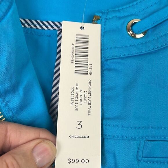 Chicos Jacket Cotton Luxe Twill Beachside Blue Size 3 Large New w/Tags - Picture 4 of 9
